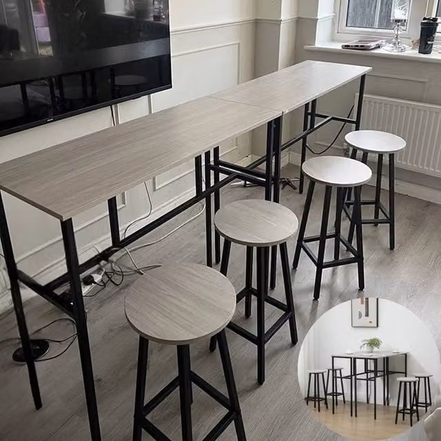 Kelvenix 6 Piece Industrial Bar Table Set with 2 Kitchen Breakfast Tables and 4 Stools in Grey