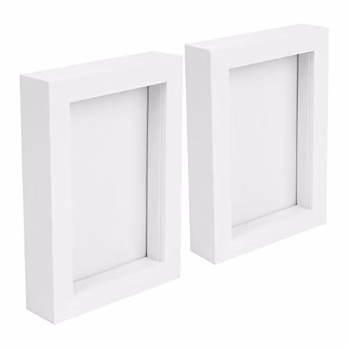 Nicola Spring White Rectangular 3D Box Photo Frames, Pack of 2, W/D/H: 17.5 x 12.5 x 3.5 cm