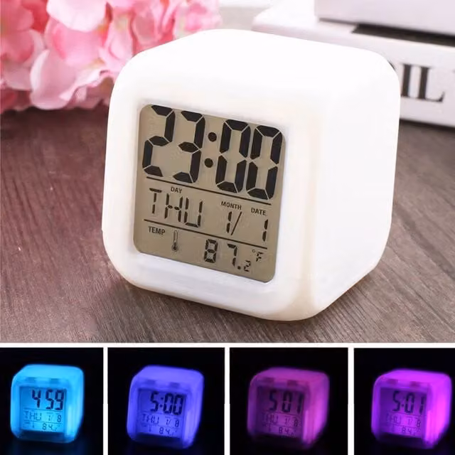 SPETLEK 7 Multi Colour Changing Digital LED Alarm Clock in White – 1