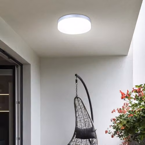 Netlighting Vranos Round Outdoor Ceiling Lamp in Silver with Glass Shade, IP44, E27, W/D/H: 30.0 x 30.0 x 6.5 cm – 3