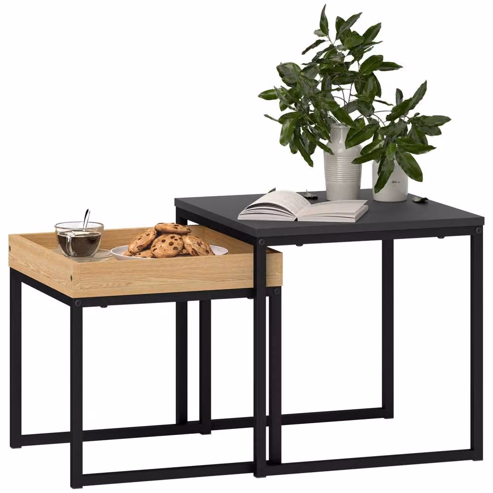 Wyld Haus Lavi Set of 2 Modern Square Nesting Tables in Black and Brown – 2