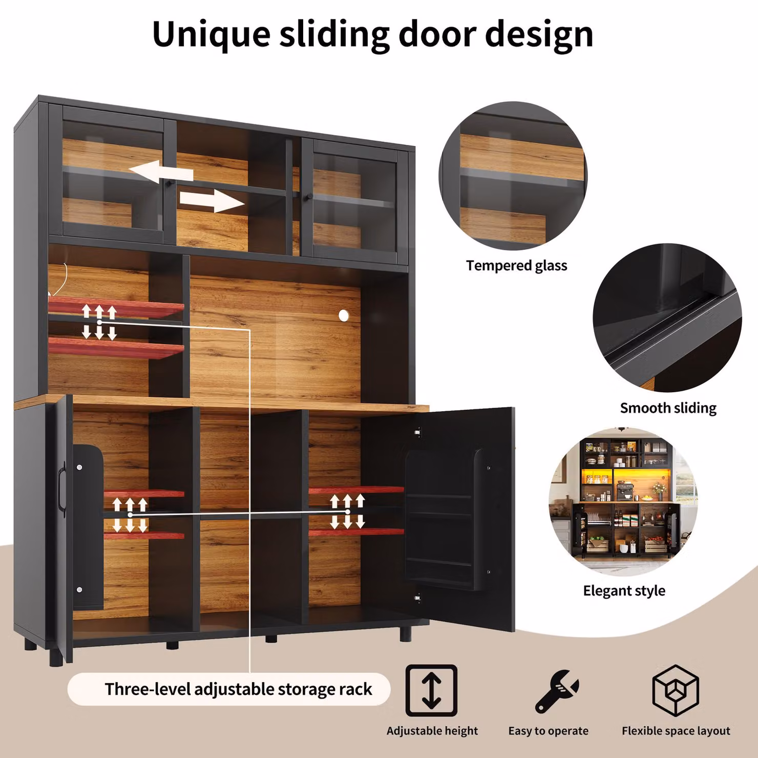 Aosom UK Retro Tall Multi-Purpose Storage Cabinet with App-Controlled LED Lighting and Glass Doors, Black, W: 40 cm, D: 40 cm, H: 185 cm – 5
