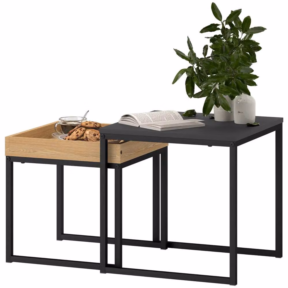 FURNOS Set of 2 Square Nesting Coffee Tables in Black Metal – 5