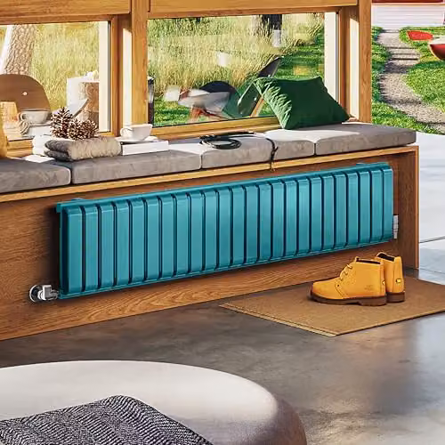 Terma Steel Radiator in Petrol Teal, W: 156.5 cm, H: 33.0 cm