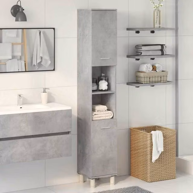 Berkfield Home Modern Freestanding Bathroom Cabinet in Concrete Grey, W/D/H: 30 x 30 x 179 cm