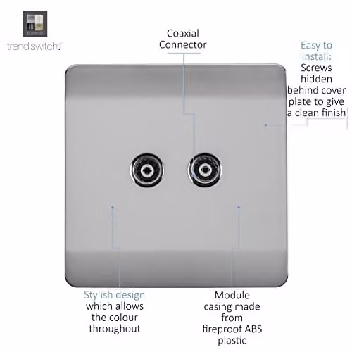 Trendi Switch 2 Gang Flush Co-Axial Television Socket in Silver – 2