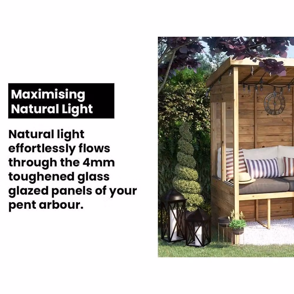 Dunster House Wooden Garden Arbour with Glazed Panels in Brown, W: 240 cm, D: 120 cm – 3