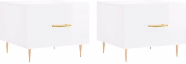 Berkfield Home Set of 2 High Gloss White Square Coffee Tables, W/D/H: 50 x 50 x 40 cm