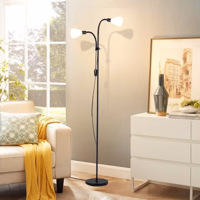 Living Star Modern Adjustable Metal Floor Lamp with Cone Shade in Black