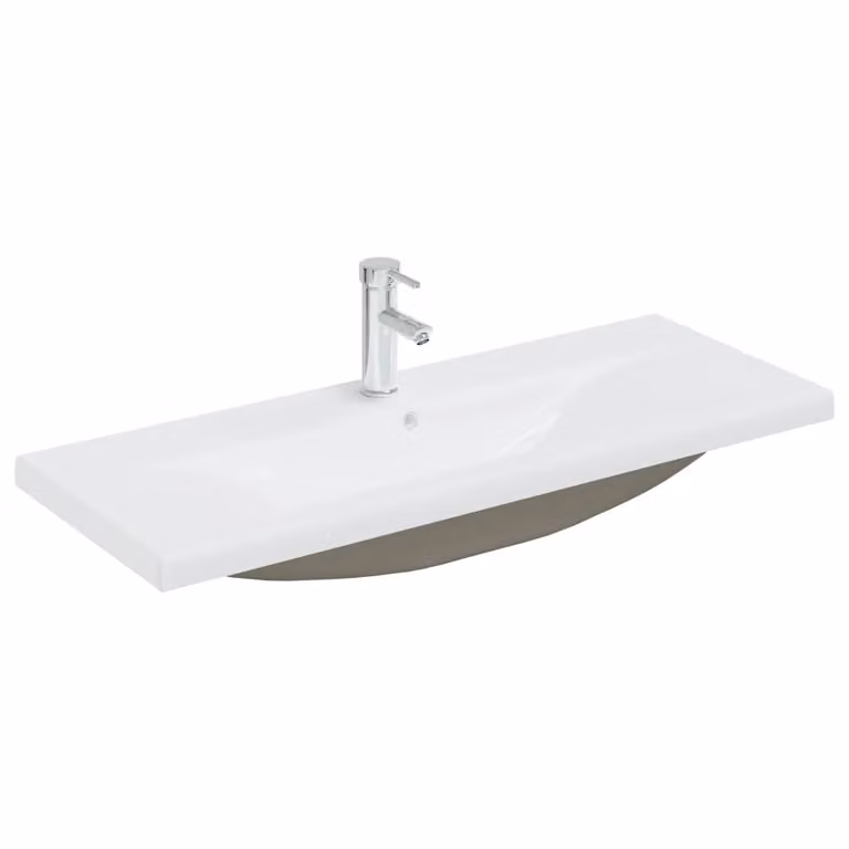 Berkfield Home Rectangular Built-in Ceramic Basin with Faucet, White, W/D/H: 101 x 39 x 18 cm