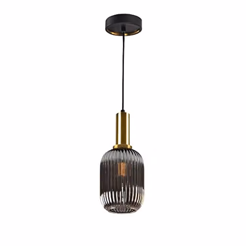 Schuller Norma Globe Pendant Ceiling Light in Black and Brass with Transparent Glass and E27 Socket