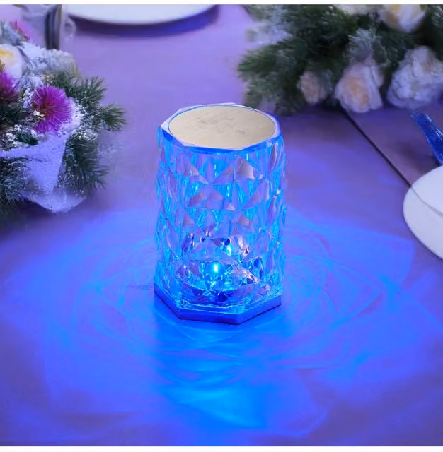 H&O Direct Crystal Diamond RGB LED Table Lamp with Remote Control, White
