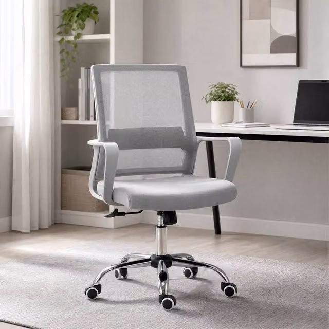 STILVORA Grey Fabric Task Chair with Armrests and Castors for Home Office
