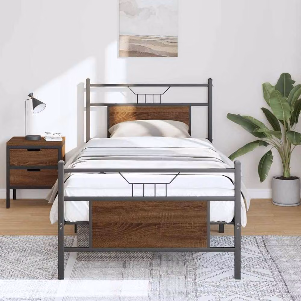Berkfield Home Durable Bed Frame in Brown Oak, W/D/H: 90 x 200 cm – 2
