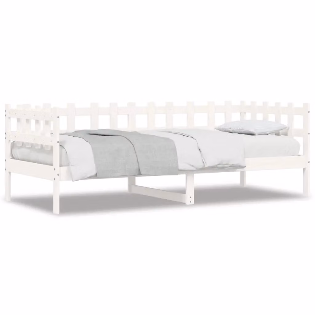 Berkfield Home White Lacquered Solid Pine Wood Day Bed W/D/H: 80 x 200 cm – 2