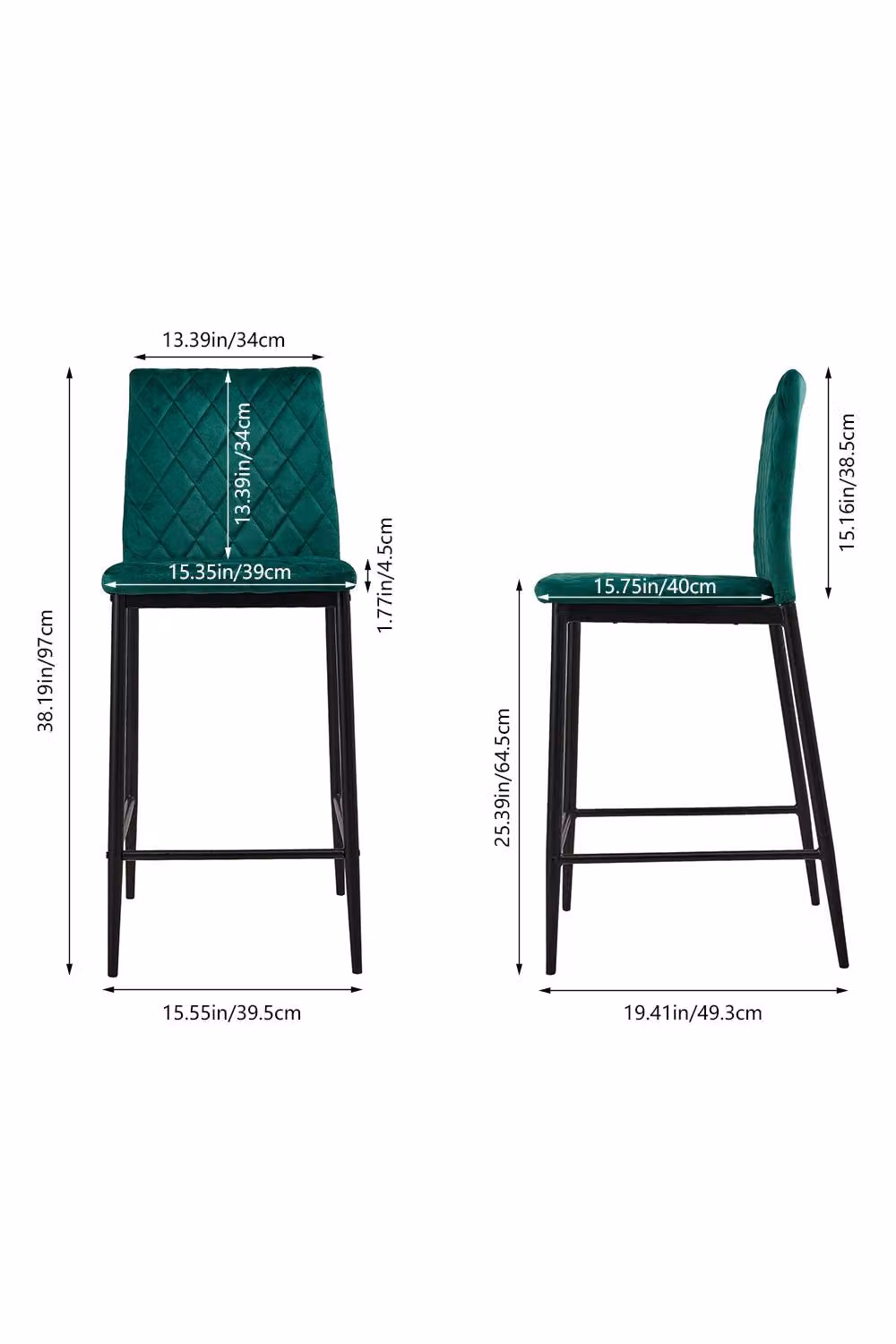 ExtraStar Ergonomic Velvet Bar Stool with Metal Legs in Green – 3