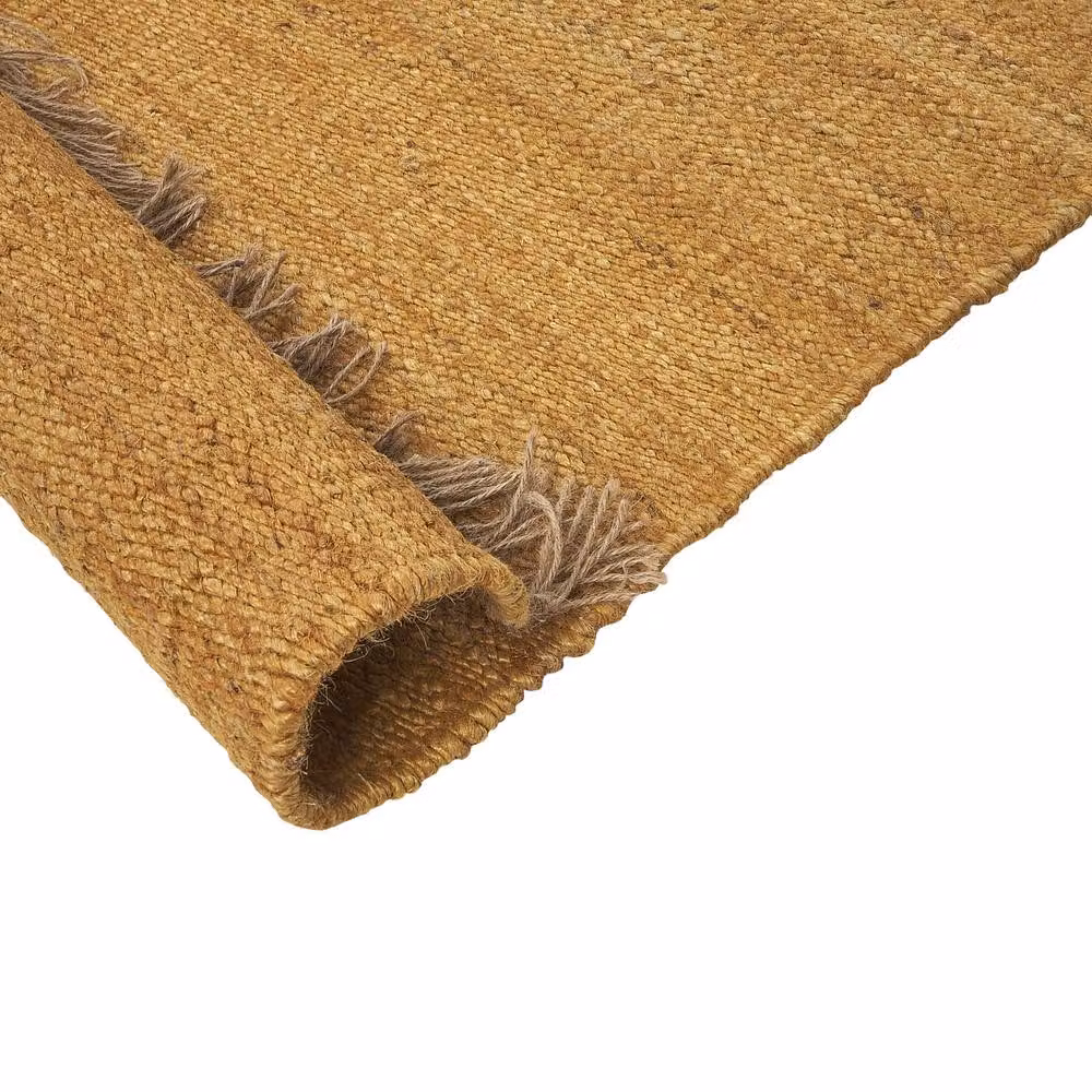 Wyld and Coco Handwoven Yellow and Brown Jute Rug with Fringes, W/L: 80 x 150 cm – 3