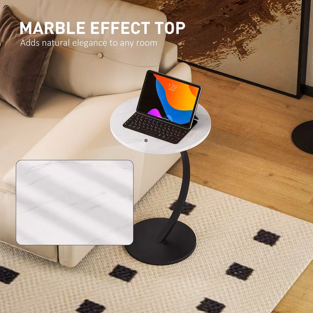 STILVORA White C Shaped Side Table with Metal Frame and Round MDF Top – 5