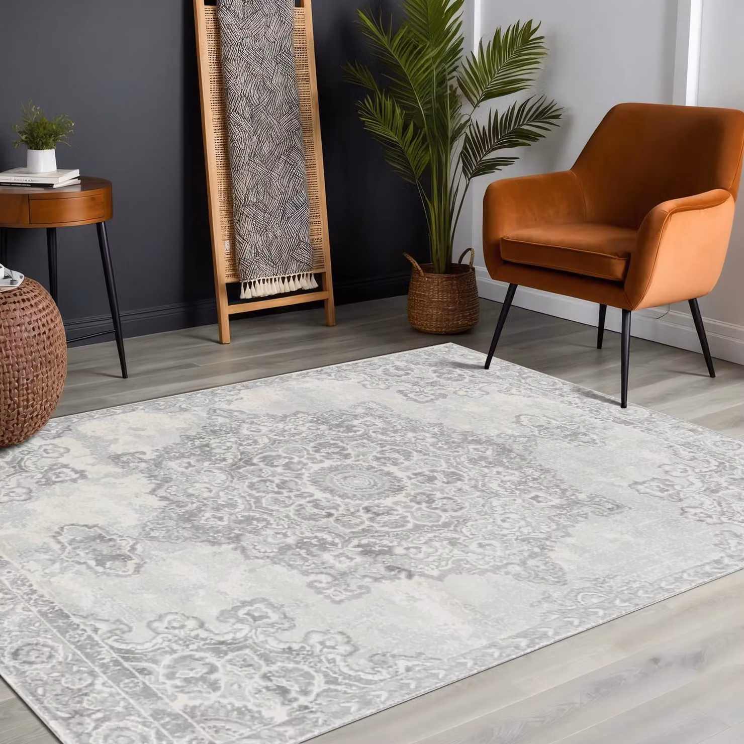 Livabliss Monaco Vintage Grey and Ivory Traditional Boho Rug, W: 160 cm, L: 220 cm – 4