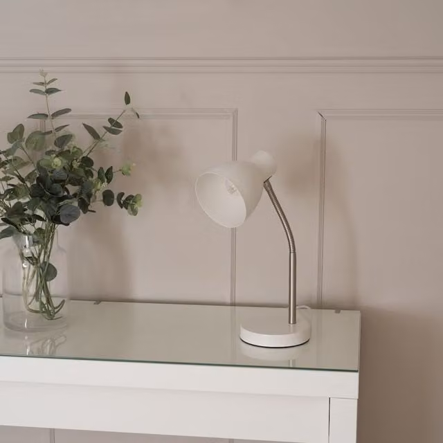 ValueLights Keela Adjustable Flexi Neck LED Desk Lamp in White with Warm White Bulb