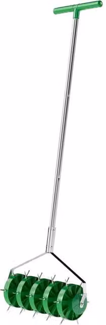 SPETLEK Grass Spike Roller Soil Aerator with 3 Piece Handle and T Bar in Green