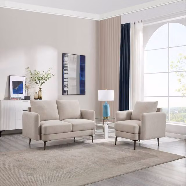 More4Homes Sofia Scandi Style Fabric Sofa Set in Beige and Yellow