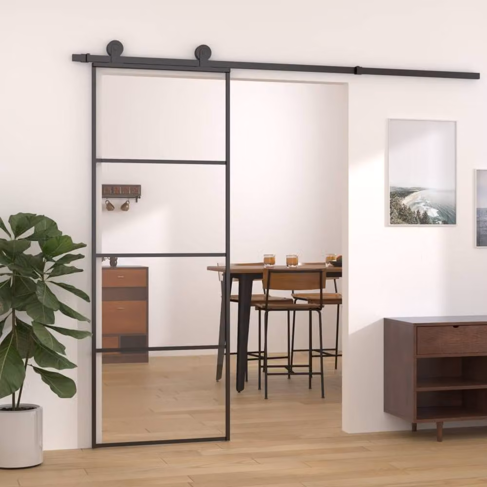 Berkfield Home Black Aluminium and Glass Sliding Door W: 76 cm, H: 205 cm – 2