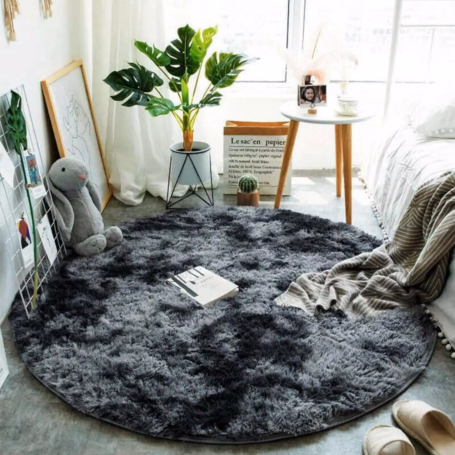 AKA Grey Round Faux Fur Soft Touch Rug, Diameter: 180 cm – 2