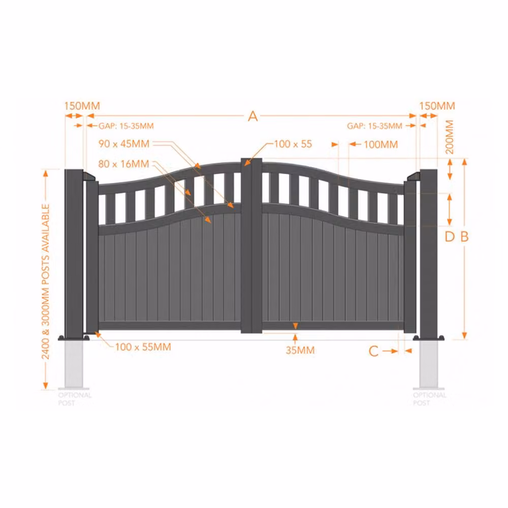 Ready Made Double Swing Gate with Vertical Solid Infill and Bell in Grey, W: 325 cm, H: 180 cm – 2