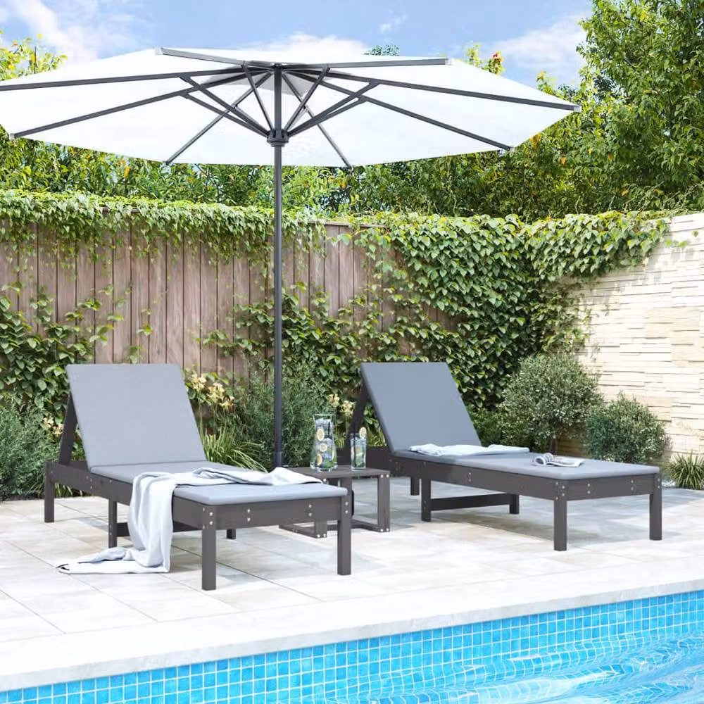 Berkfield Home Set of 2 Grey Sun Loungers in Solid Pine Wood, W/D/H: 199.5 x 60 x 74 cm – 2