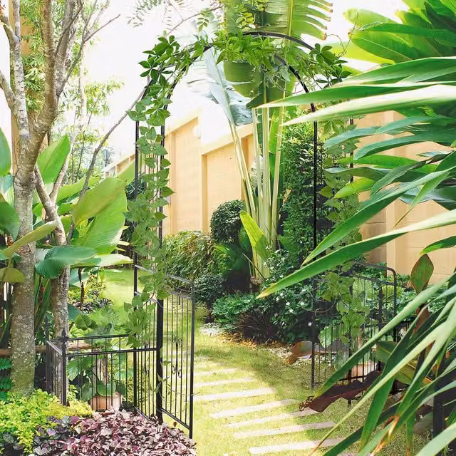 OUTSUNNY Metal Garden Arbor Arch Gate with 2 Side Planter Boxes and Vine Frame in Black