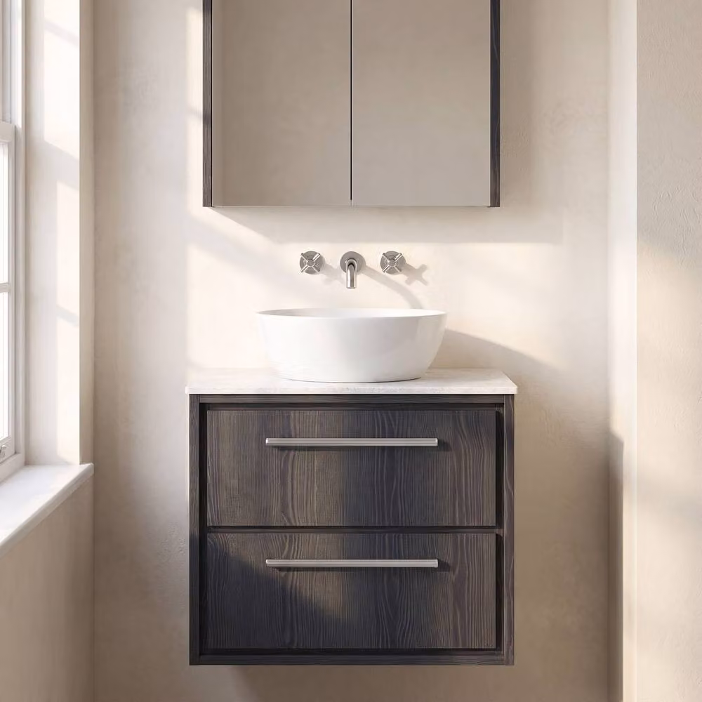 Balterley Longnor 2 Drawer Wall Hung Unit in Woodgrain Graphite Grey, Width: 60 cm – 2