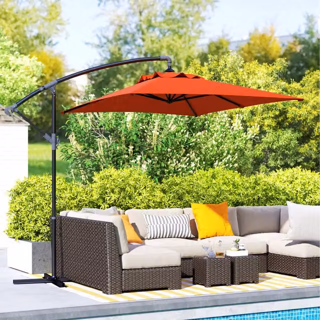 Outsunny 3 m Cantilever Banana Parasol with Crank Handle and 6 Ribs, Orange