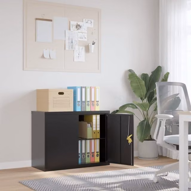 Berkfield Home Black Steel File Cabinet with Adjustable Shelves and Lock, W/D/H: 90 x 40 x 70 cm