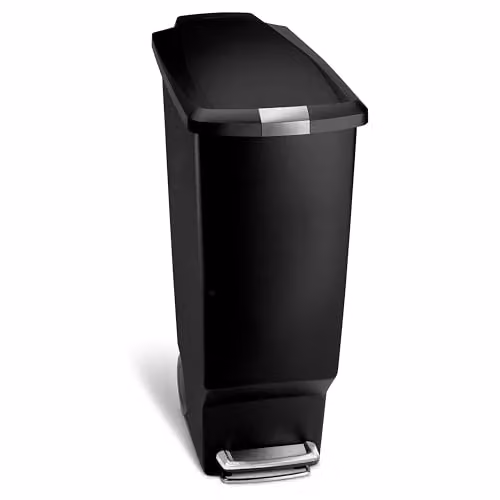 simplehuman CW1361 40L Slim Recycling Kitchen Pedal Bin with Lid Lock and Silent Soft Close Lid in Black Plastic, W 26.0cm x H 64.0cm x D 49.0cm – 1