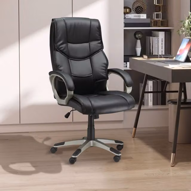 HOMCOM Black Faux Leather Executive Swivel Office Chair with Armrests and Castors
