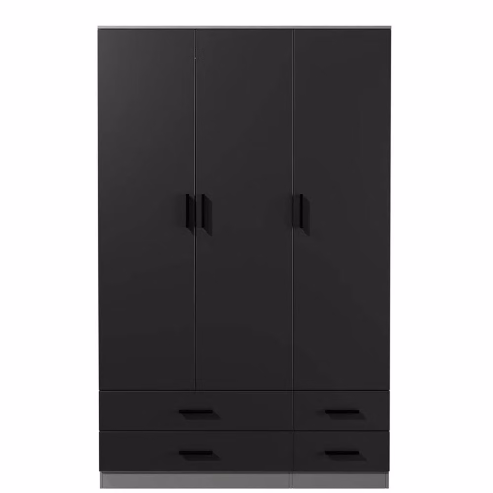 FORGEVIO Modern Freestanding 3 Door 4 Drawer Wardrobe in Grey and Black Matt Finish – 3
