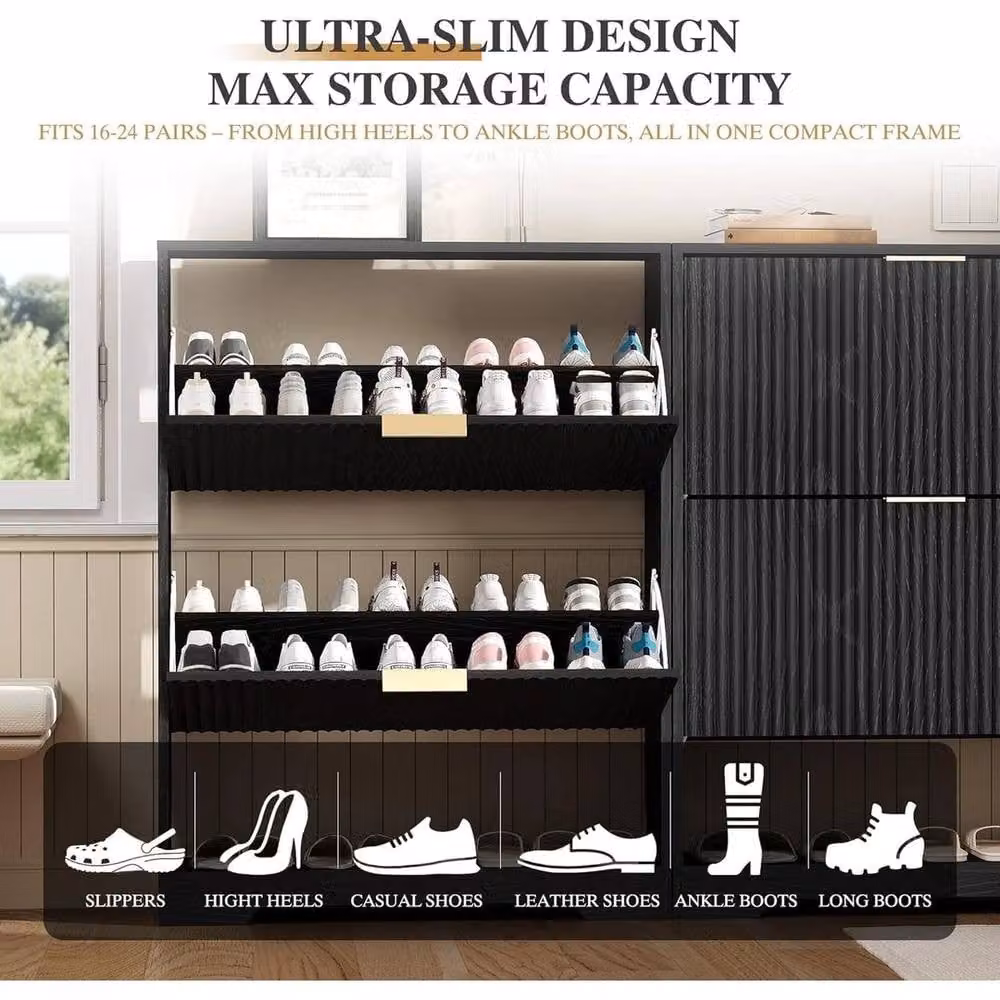 KORVIXA Black Minimalist Tilt-out Shoe Cabinet with Push-to-Open Doors and Internal Shelves, W/D/H: 100 x 100 x 100 cm – 3