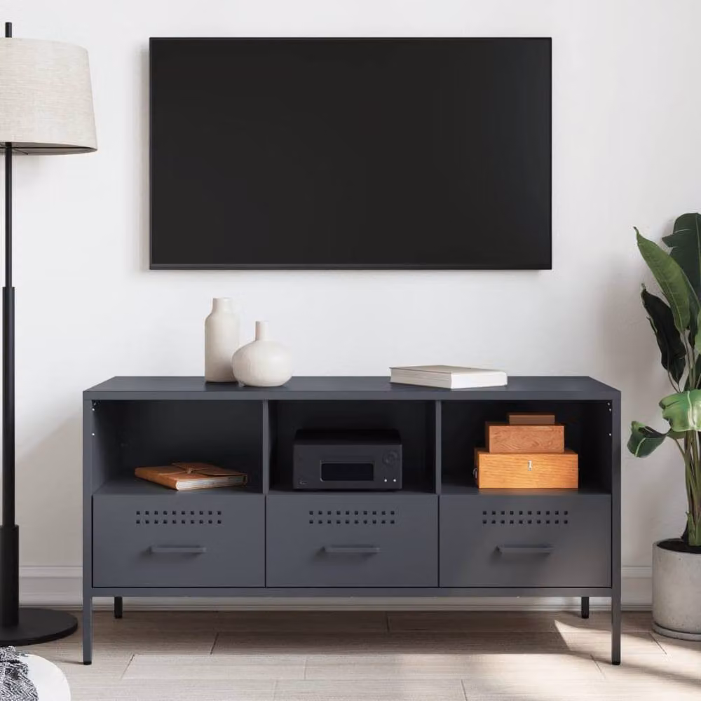 Berkfield Home Anthracite Metal TV Cabinet, W: 100.5 cm, D: 39 cm, H: 50.5 cm – 3