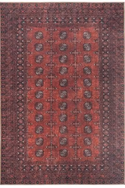Kukoon Distressed Red Traditional Persian Non Slip Washable Low Pile Rug in Dark Red, W: 240 cm, D: 330 cm
