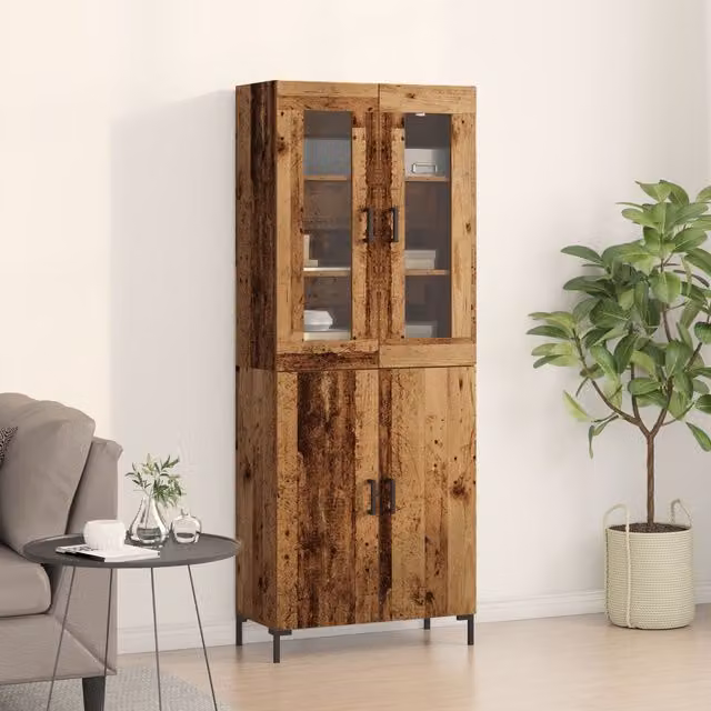 Berkfield Home Rustic Brown Sideboard and Wall Cabinet Set with Glass Doors – 1