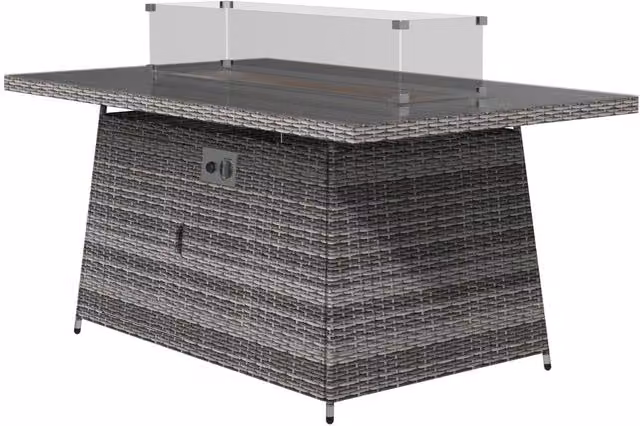 Direct Wicker Set of 3 Grey Wicker Outdoor Gas Fire Pit Tables with Tempered Glass Top for Garden and Patio – 1