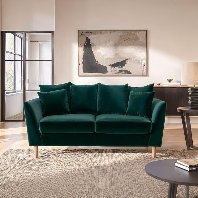 SolaceCo Avery 2 Seater Scatter Back Velvet Sofa in Green