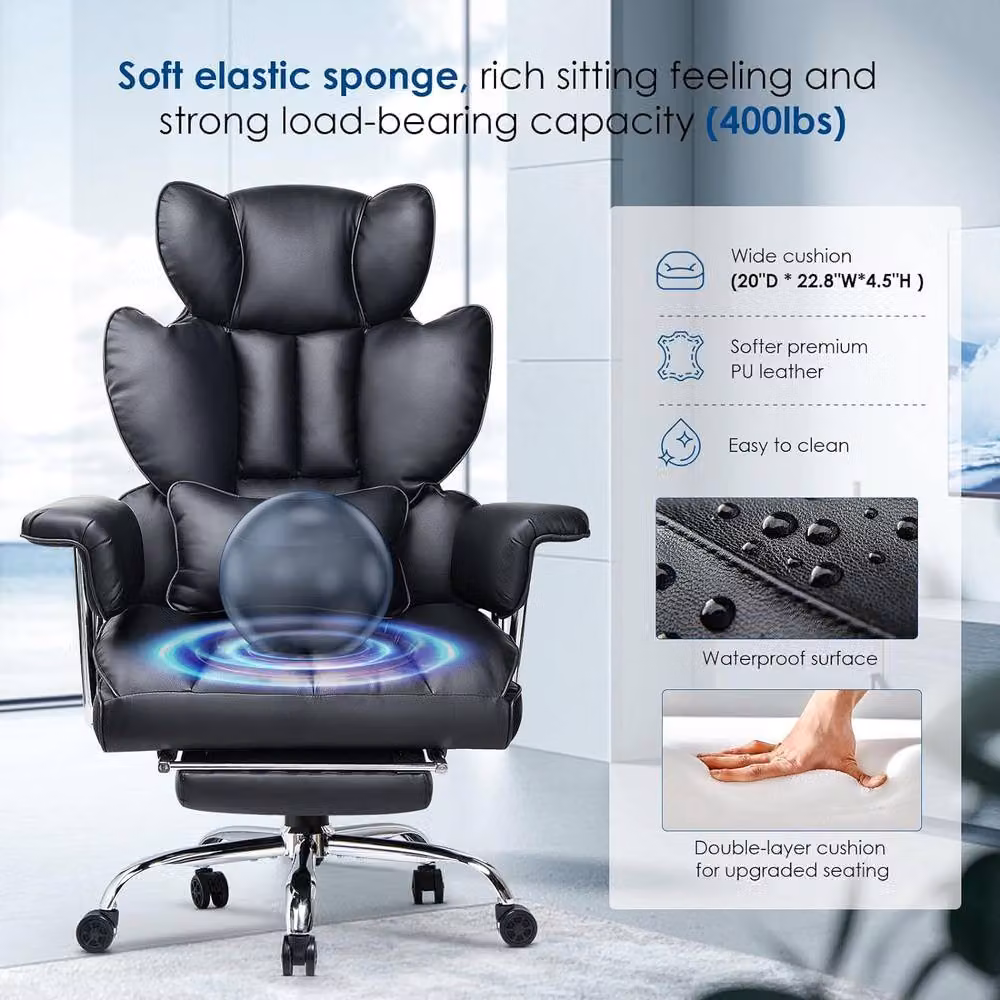 Gartistgo Ergonomic High Back Black Leather Office Chair with Footrest and Headrest – 5