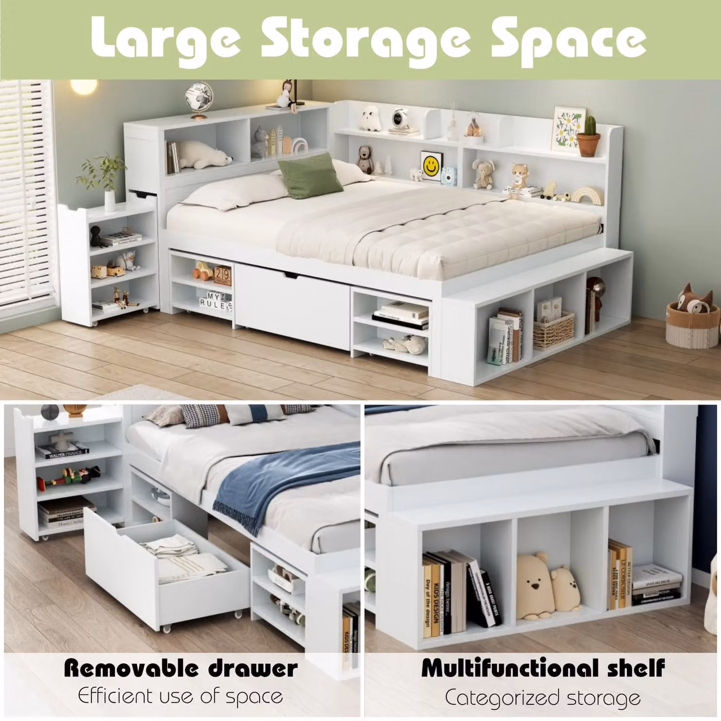 Matteo Multifunctional Single Children's Bed with Drawers in Beige and White – 2