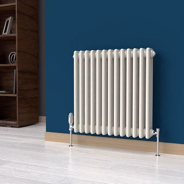 Lux Heat Horizontal 3 Column Steel Radiator in Stone White, W: 60.5 cm, H: 60 cm