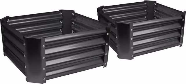 Harbour Housewares Set of 2 Black Galvanised Steel Bottomless Raised Garden Beds, W/D/H: 60 x 60 x 30 cm