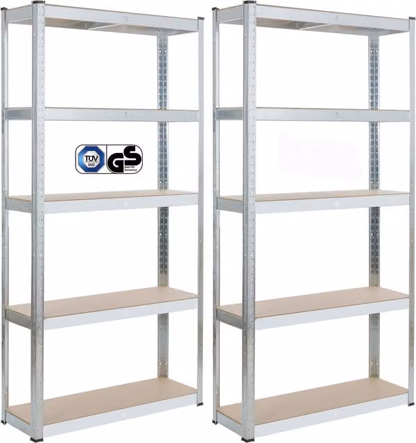AREBOS Heavy Duty Industrial Shelving Set of 2, Silver/Grey Steel with Adjustable Shelves