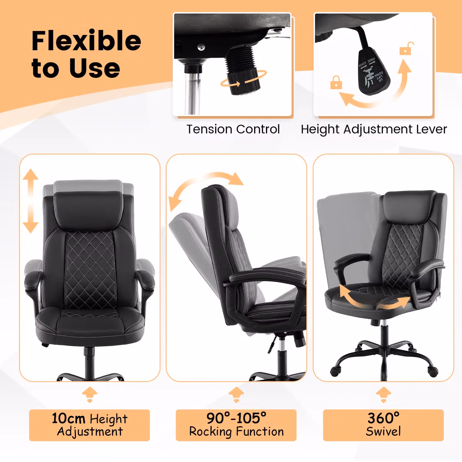 Costway Black Synthetic Leather Swivel Executive Office Chair with Headrest and Armrests – 6