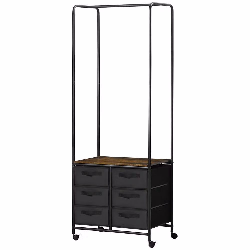 FURNOS Open Wardrobe Clothes Rail with Storage Drawers on Wheels, Brown, H 172.5 x W 100 x D 40 cm – 5